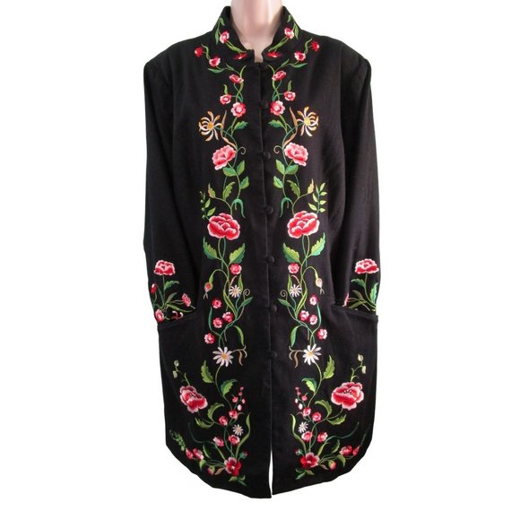 Victor Costa Occasion Jackets & Blazers - Floral Embroidered Black Coat Victor Costa Occasion No Tags See Measurements EUC